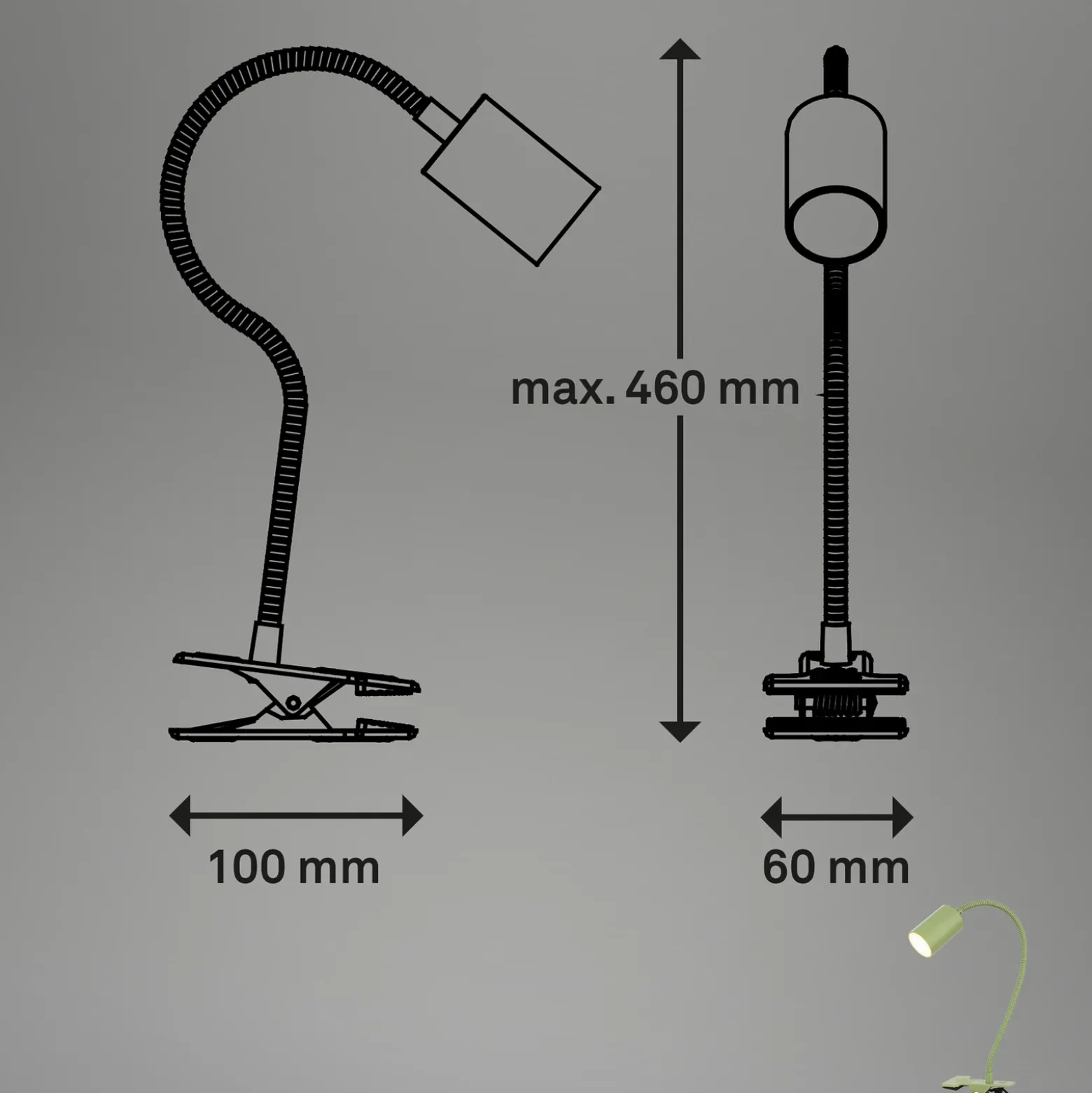 Lámpara de pinza LED Fleks, verde claro, flexible, metal