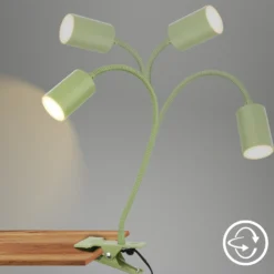 Lámpara de pinza LED Fleks, verde claro, flexible, metal