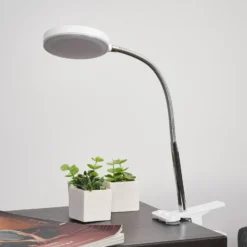 Lámpara de pinza LED Lindby Milow, blanca, metal, 36 cm de altura