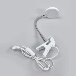 Lámpara de pinza LED Lindby Milow, blanca, metal, 36 cm de altura