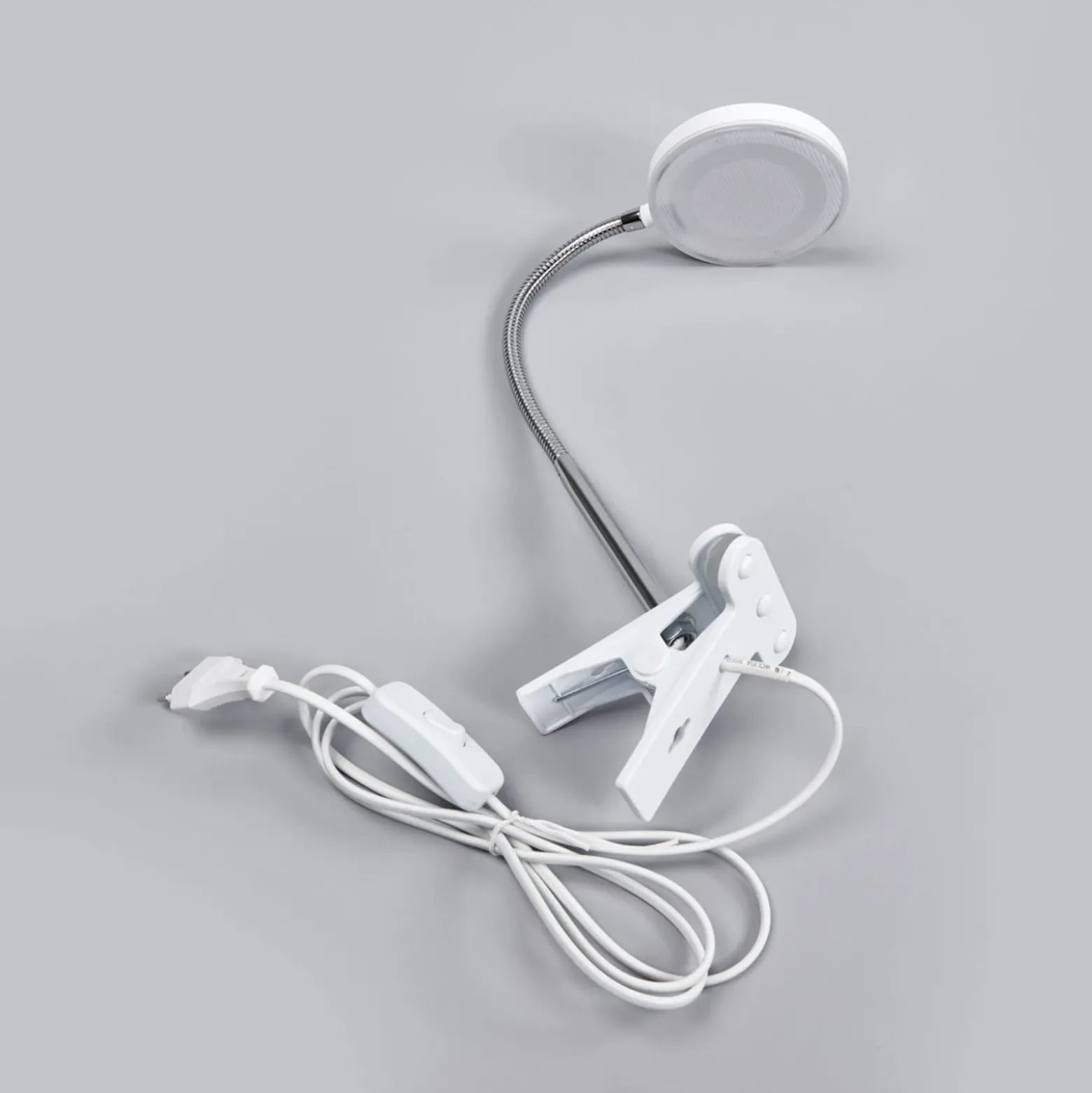 Lámpara de pinza LED Lindby Milow, blanca, metal, 36 cm de altura