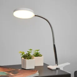 Lámpara de pinza LED Lindby Milow, blanca, metal, 36 cm de altura