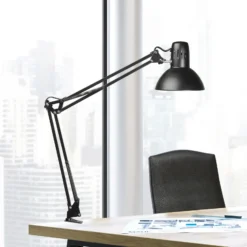 Lámpara de pinza MAULstudy, negra, 44 cm, metal, E27-LED