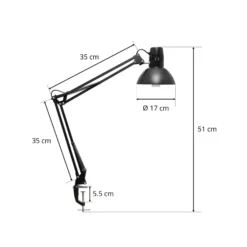 Lámpara de pinza MAULstudy, negra, 44 cm, metal, E27-LED