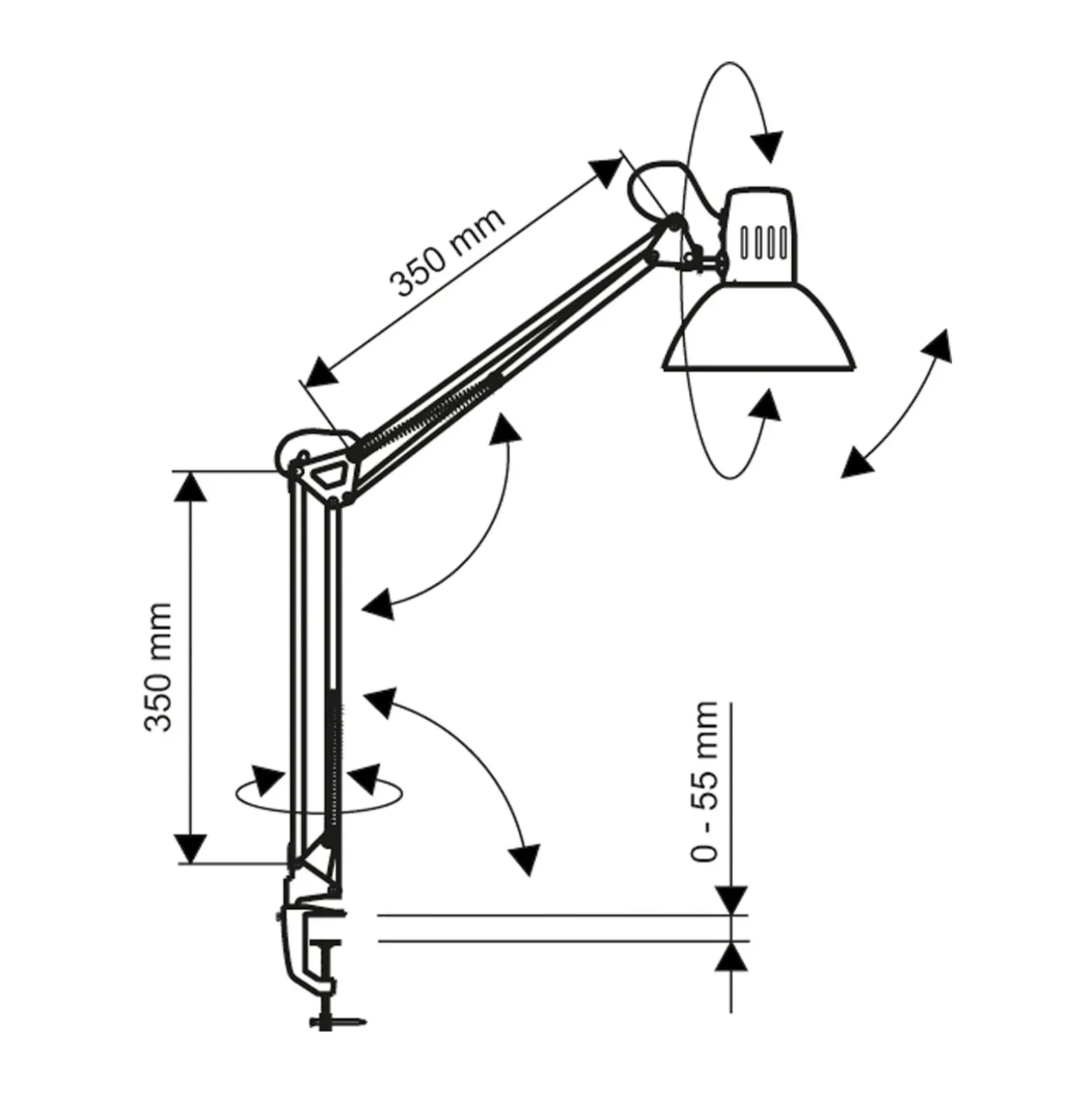 Lámpara de pinza MAULstudy, negra, 44 cm, metal, E27-LED