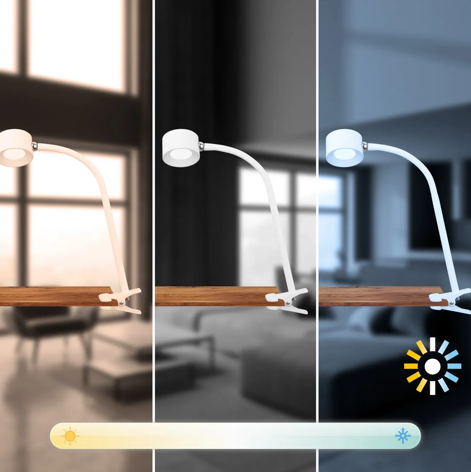 Lámpara de pinza recargable LED Tari, blanca, CCT, regulador táctil, USB