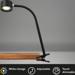 Lámpara de pinza recargable LED Tari, negra, CCT, regulador táctil, USB