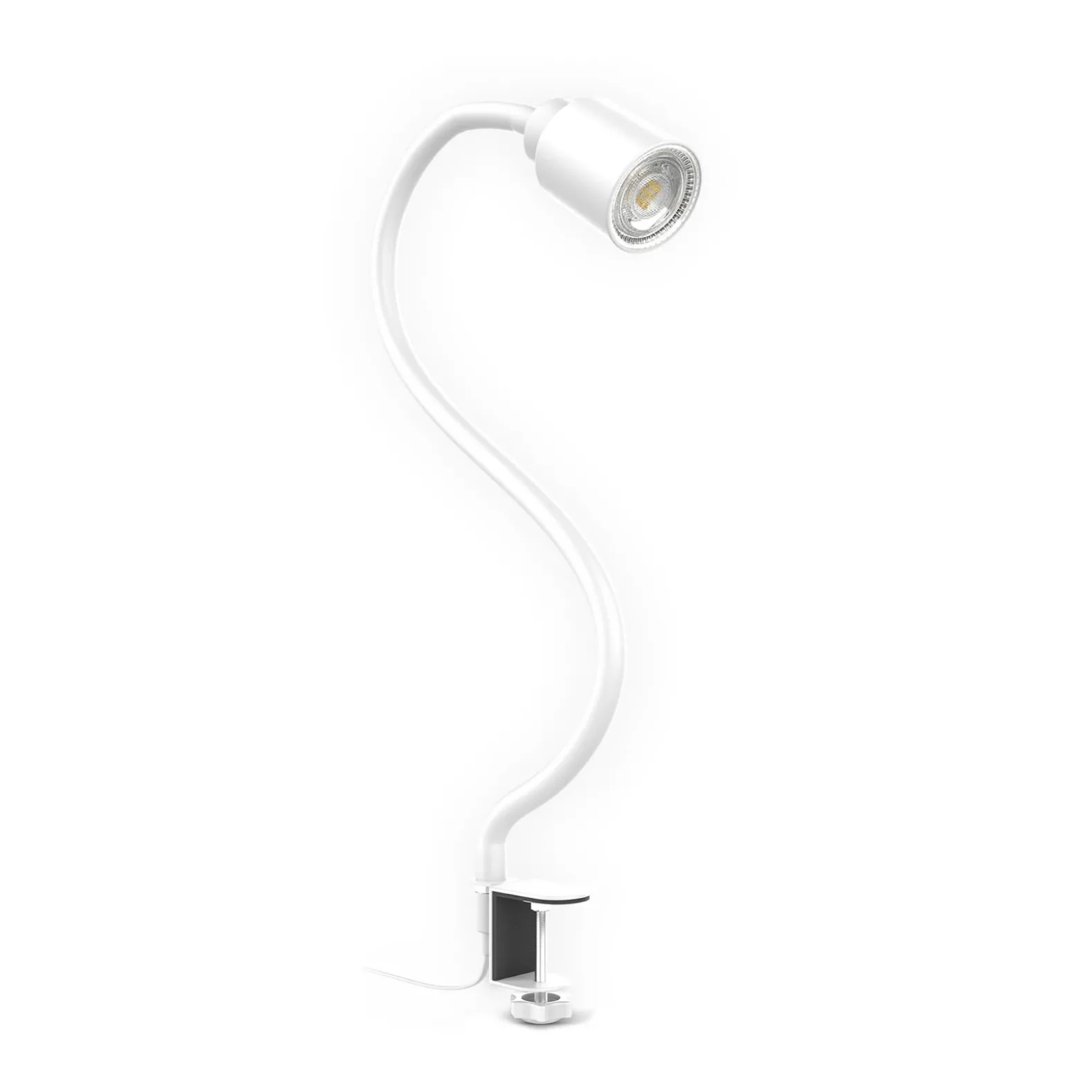 Lámpara de pinza Snake, blanca, de metal, orientable, GU10