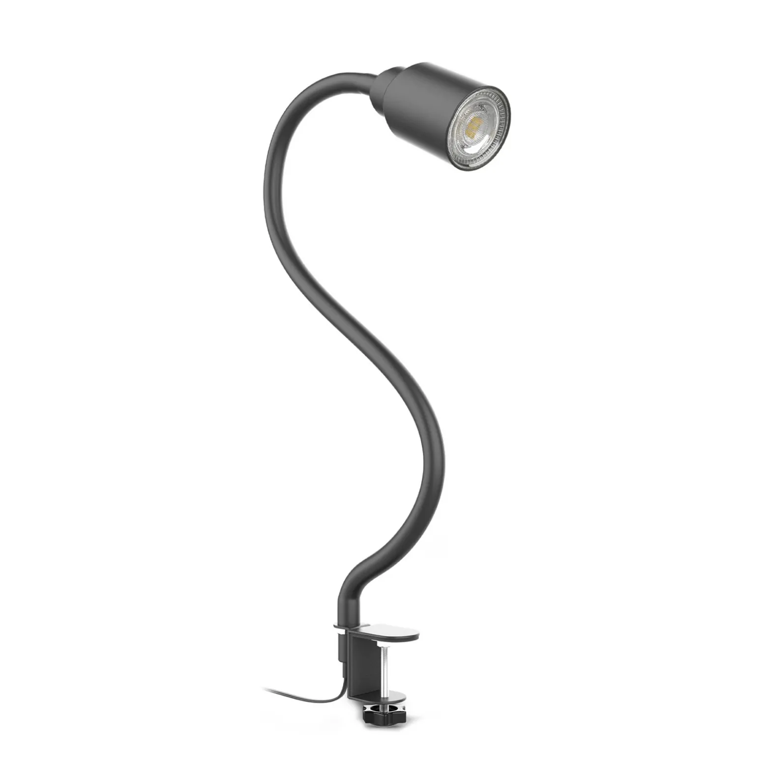 Lámpara de pinza Snake, negra, de metal, orientable, GU10