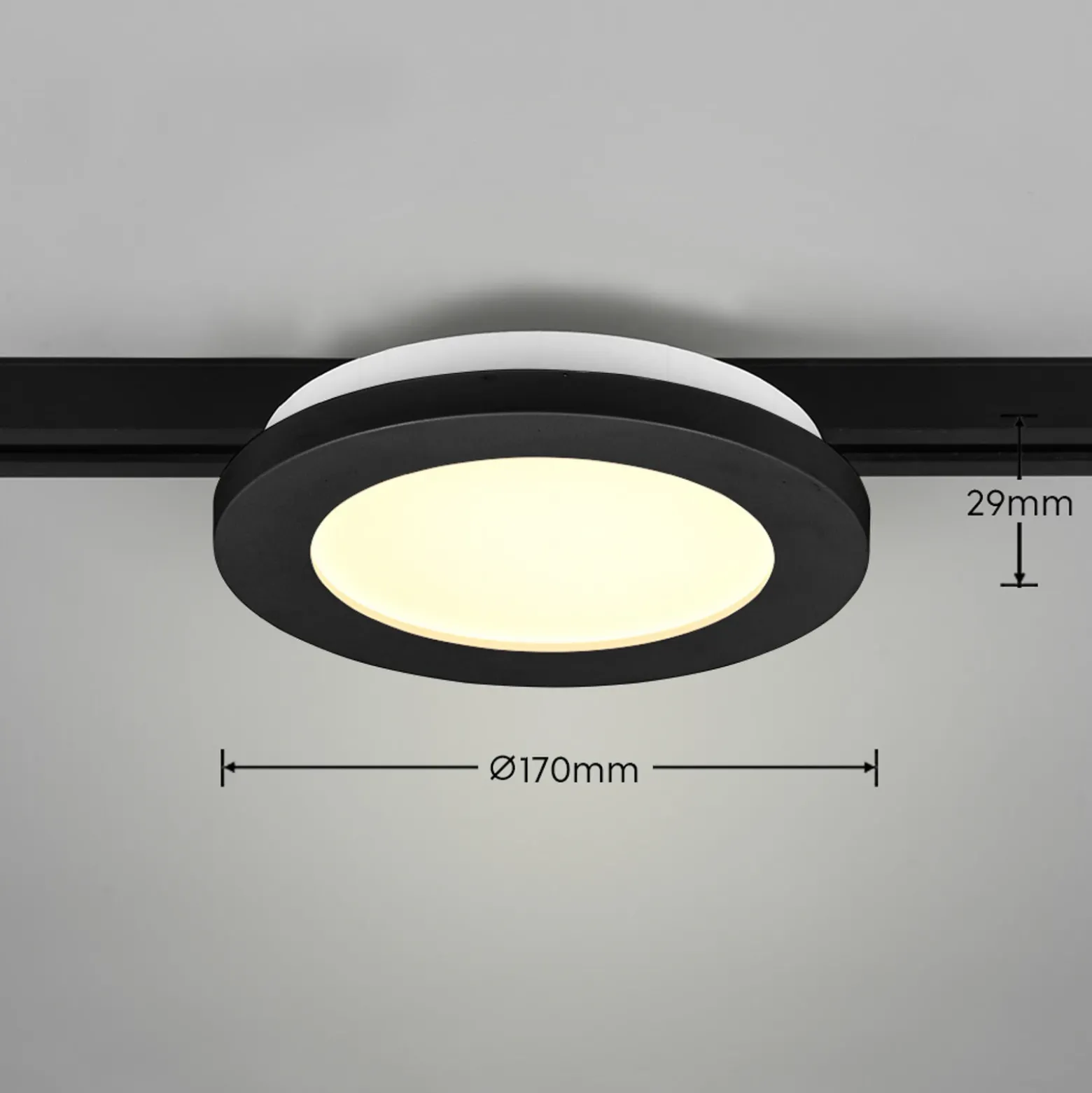 Lámpara de riel LED Camillus para DUOline, negra, Ø 17 cm