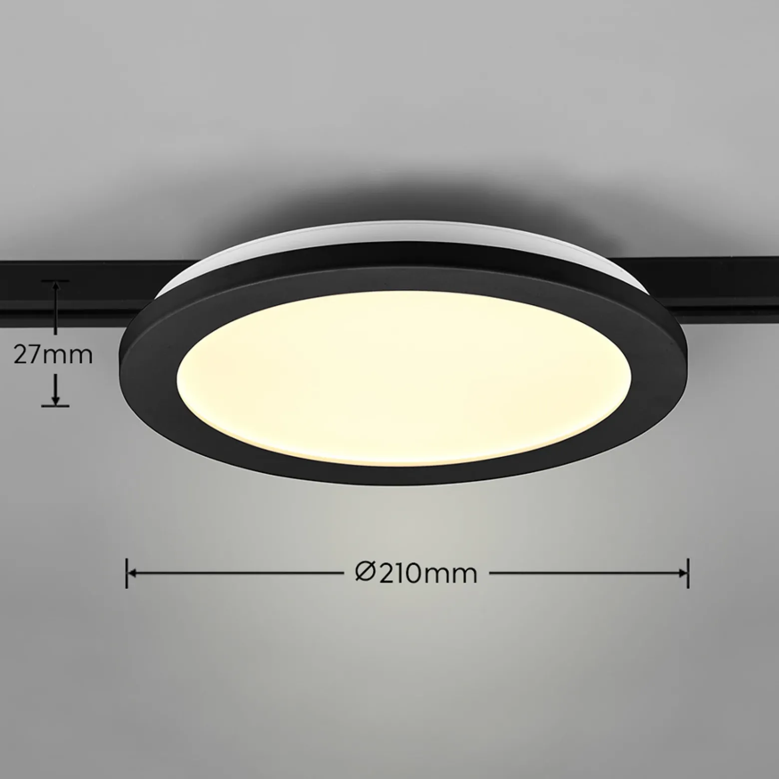 Lámpara de riel LED Camillus para DUOline, negra, Ø 26 cm