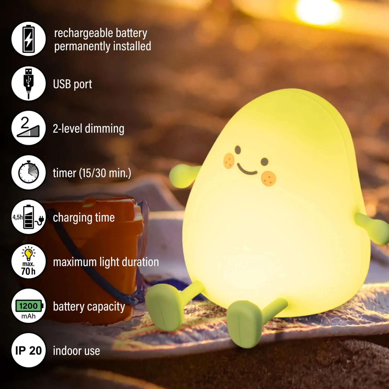 Lámpara de sobremesa LED mango, blanca, temporizada, atenuable