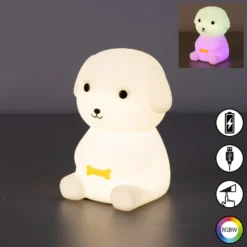 Lámpara de sobremesa LED Puppy, perro, blanco, RGB, atenuable