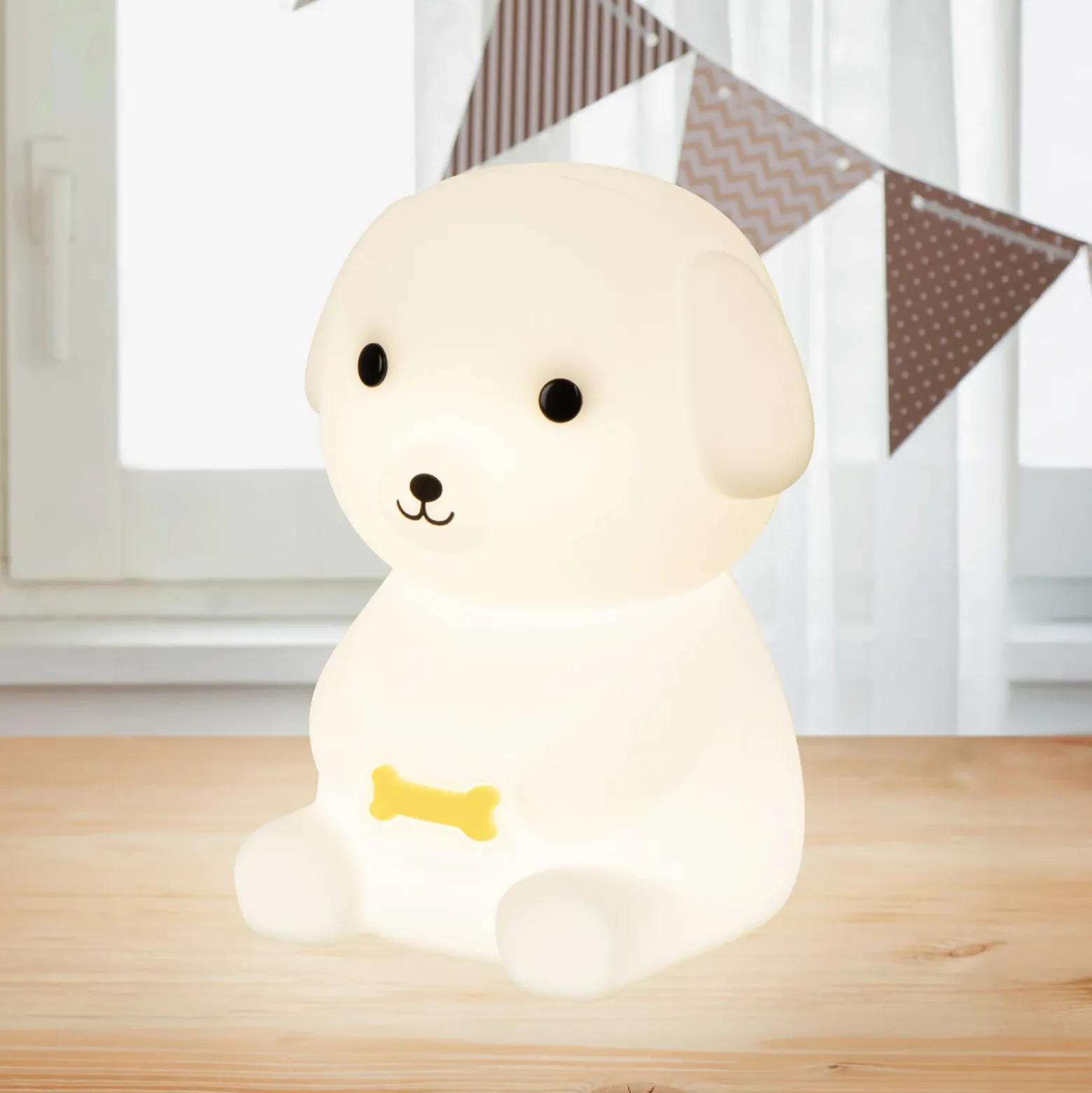 Lámpara de sobremesa LED Puppy, perro, blanco, RGB, atenuable