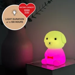 Lámpara de sobremesa LED Puppy, perro, blanco, RGB, atenuable