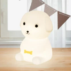 Lámpara de sobremesa LED Puppy, perro, blanco, RGB, atenuable