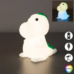 Lámpara de sobremesa LED recargable Dinosauro, Dino, blanco, RGB, atenuable