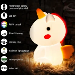 Lámpara de sobremesa LED Unicorno, unicornio, RGB, atenuable