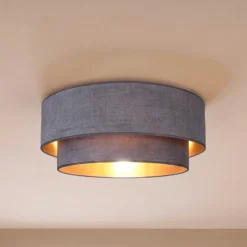 Lámpara de techo Boho, gris/dorado, Ø 60 cm, tela, E27