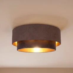 Lámpara de techo Boho, marrón/dorado, Ø 60 cm, tela, E27