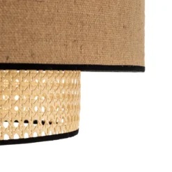Lámpara de techo Boho, marrón/madera/negro, Ø 60 cm, tela/ratán