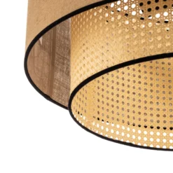 Lámpara de techo Boho, marrón/madera/negro, Ø 60 cm, tela/ratán
