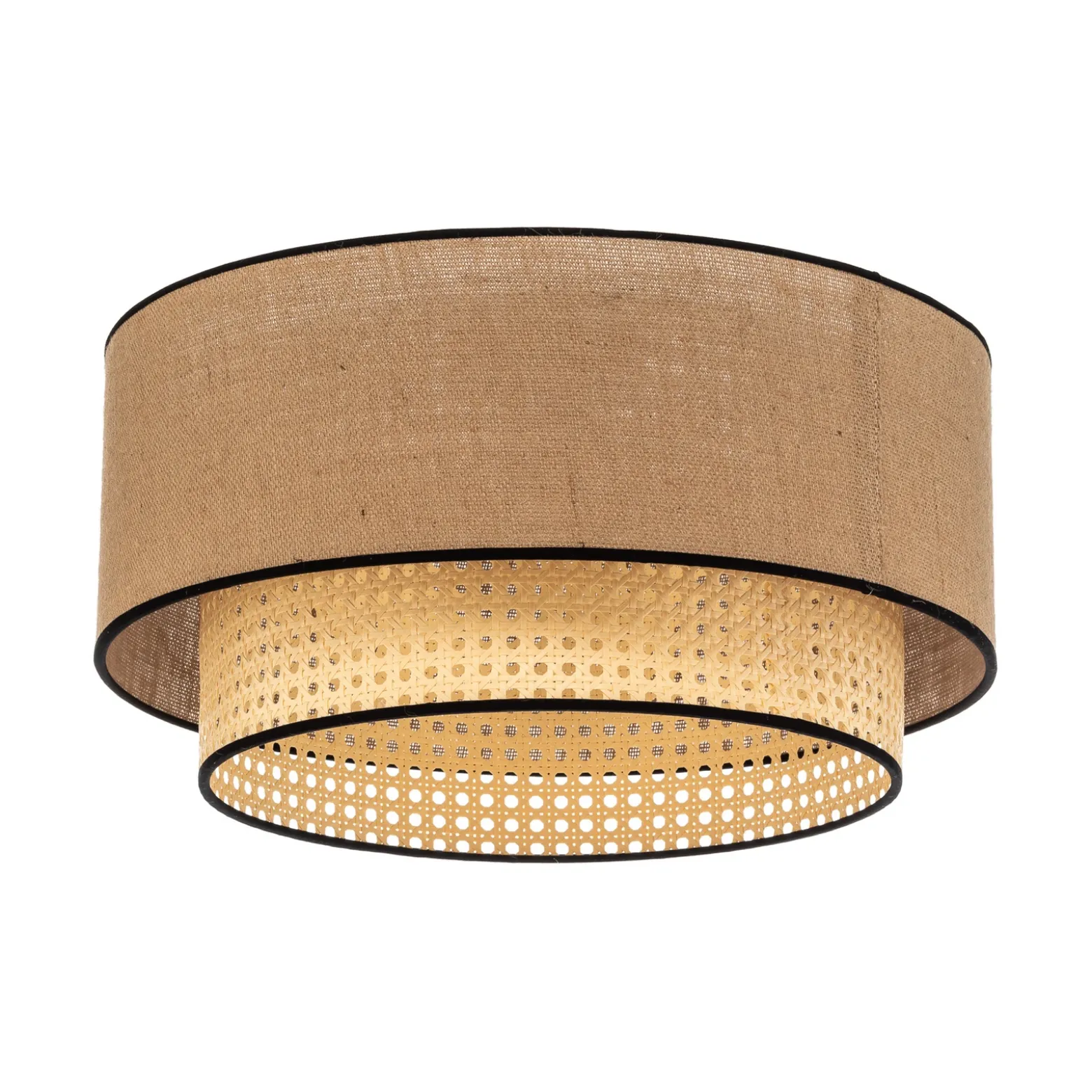 Lámpara de techo Boho, marrón/madera/negro, Ø 45 cm, tela/ratán