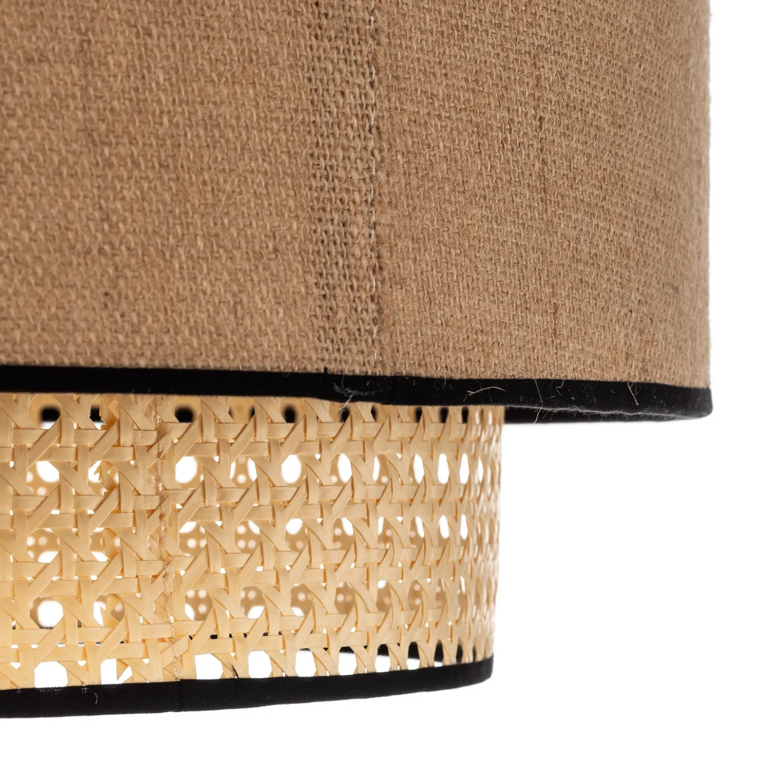 Lámpara de techo Boho, marrón/madera/negro, Ø 45 cm, tela/ratán