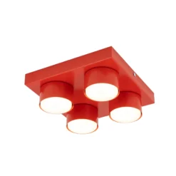 Lámpara de techo Brix, roja, 23 cm de largo, 4 luces, GX53