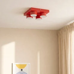 Lámpara de techo Brix, roja, 23 cm de largo, 4 luces, GX53