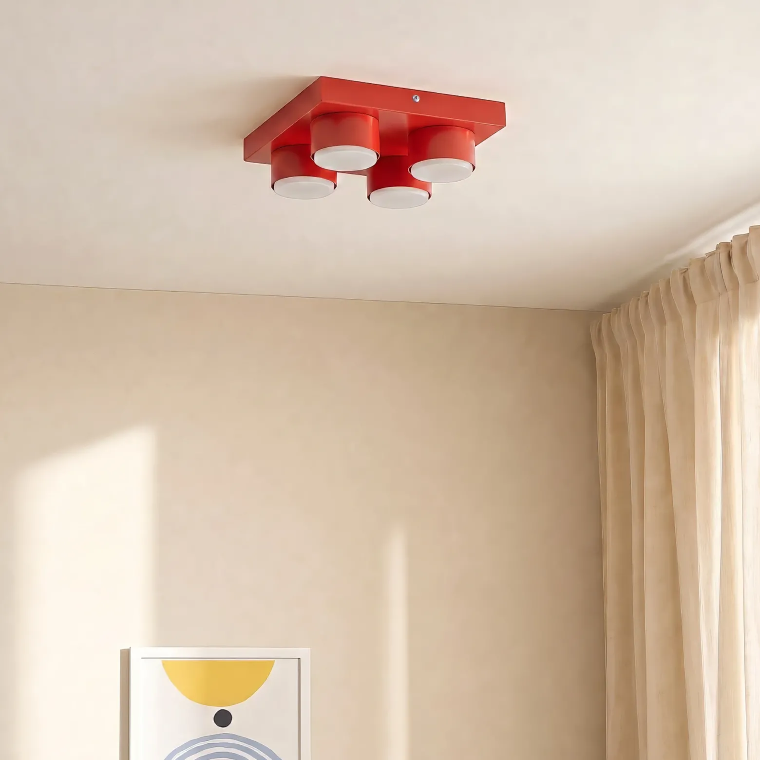 Lámpara de techo Brix, roja, 23 cm de largo, 4 luces, GX53
