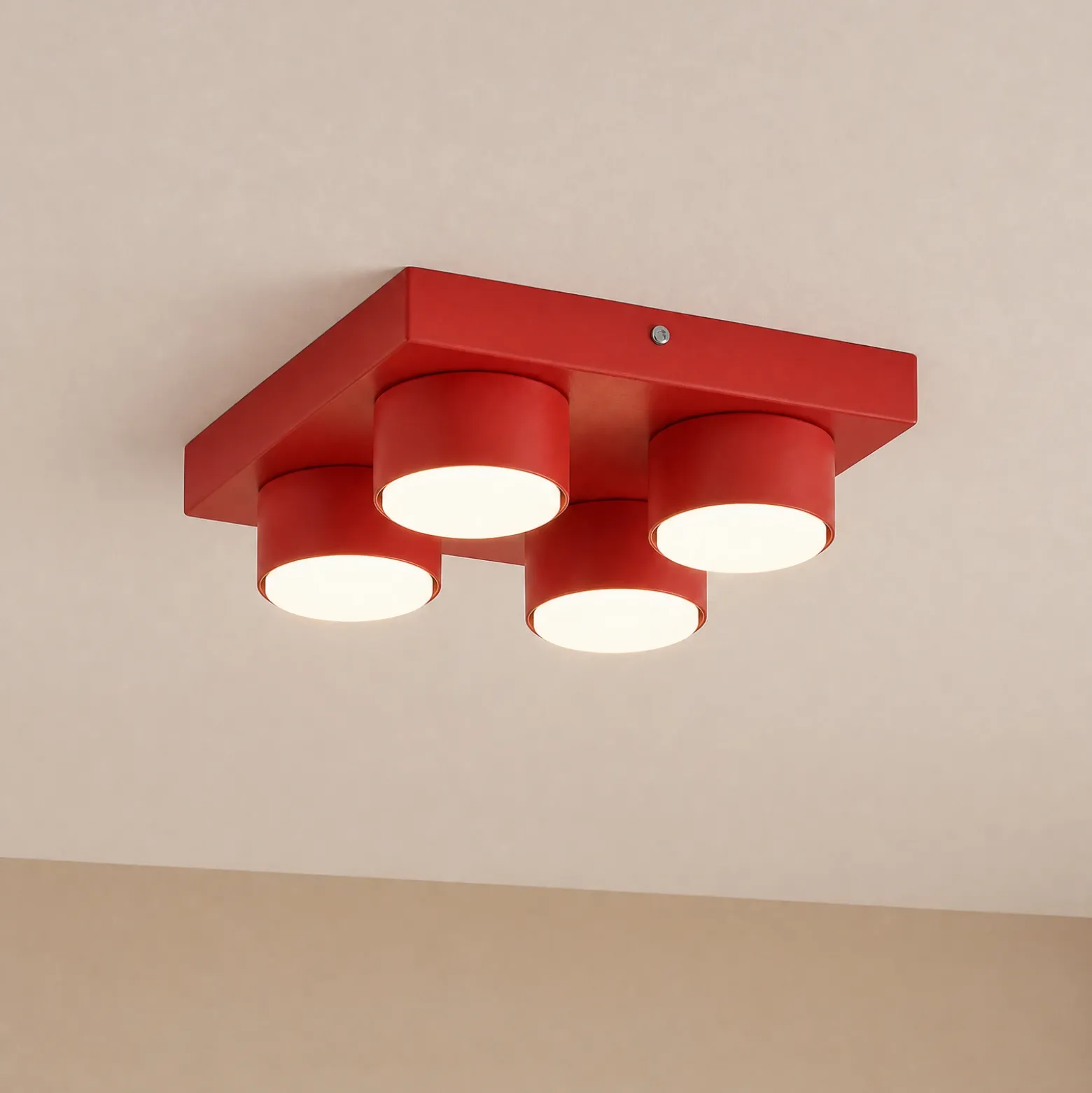 Lámpara de techo Brix, roja, 23 cm de largo, 4 luces, GX53