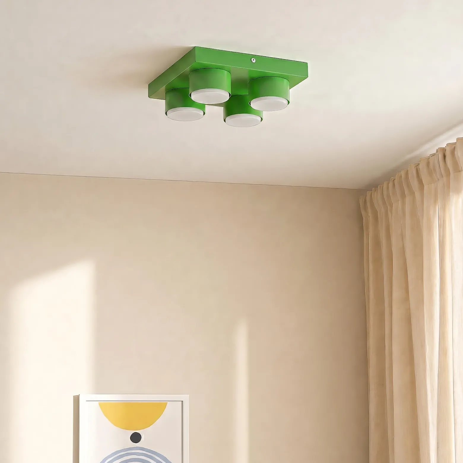 Lámpara de techo Brix, verde, 23 cm de largo, 4 luces, GX53