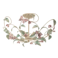 Lámpara de techo BUTTERFLY, crema/verde/rosado, acero inoxidable, 3 luces