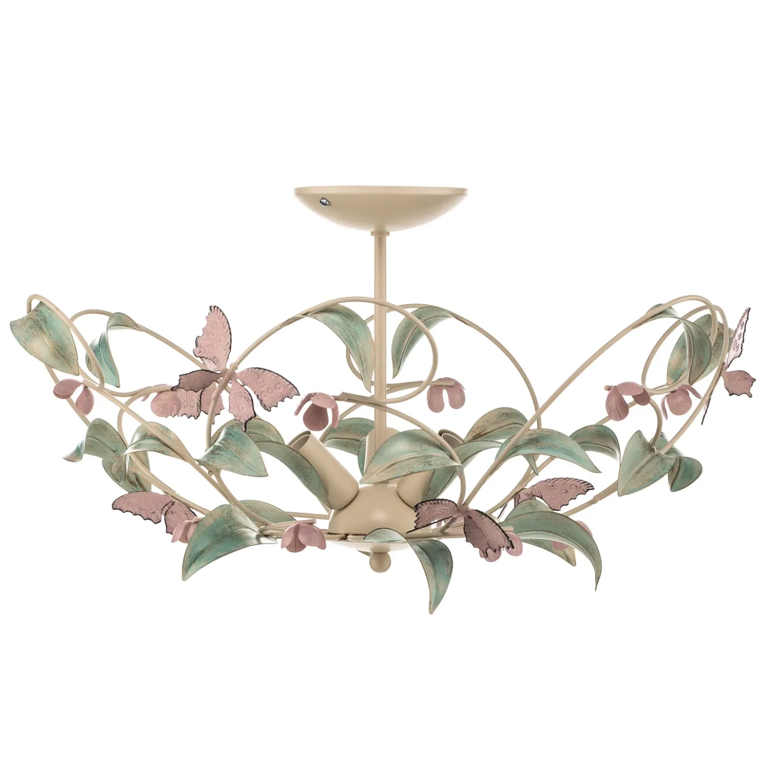 Lámpara de techo BUTTERFLY, crema/verde/rosado, acero inoxidable, 3 luces