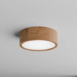 Lámpara de techo Cleo DR275, IP20, sensor, Ø 28 cm, madera de roble