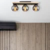 Lámpara de techo Conni, longitud 60 cm, gris humo, madera/vidrio, 3 luces.