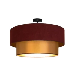 Lámpara de techo Dorina, rojo oscuro/dorado, Ø 60 cm, tejido, E27