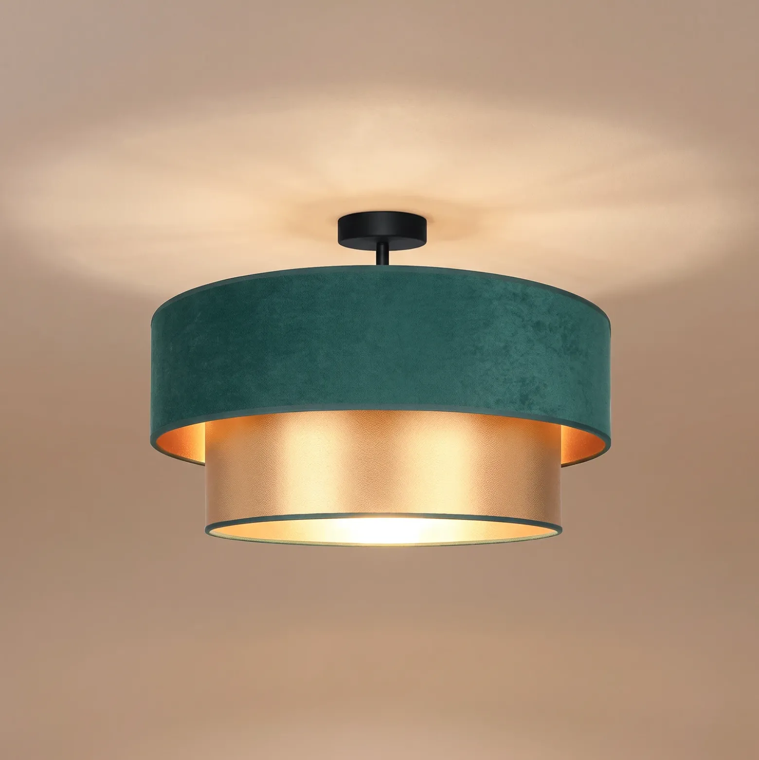 Lámpara de techo Dorina, verde/dorado, Ø 60 cm, tela, E27