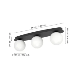 Lámpara de techo EGLO CASTROVIDO, negra, 58 cm, 3 luces, IP44, G9-LED