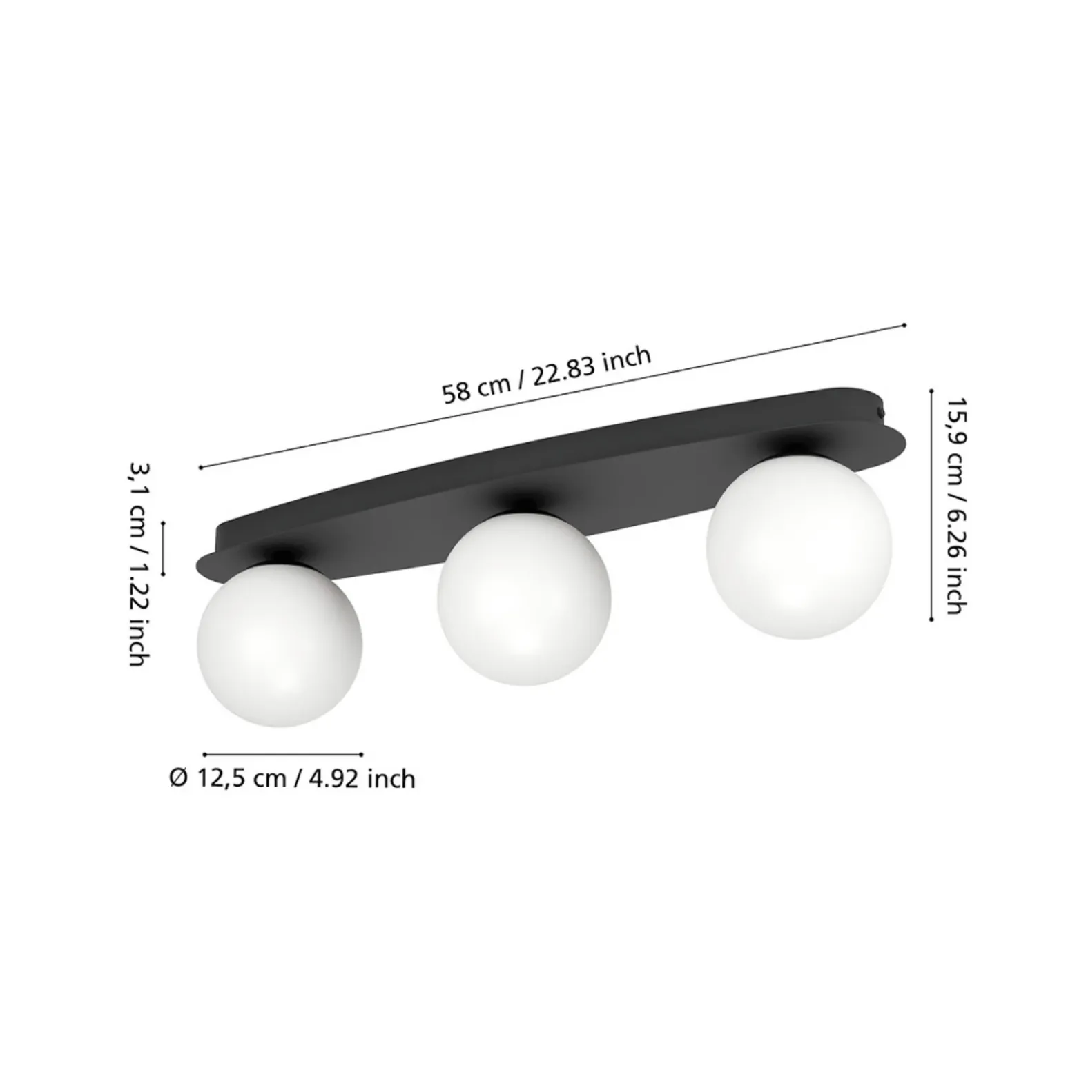 Lámpara de techo EGLO CASTROVIDO, negra, 58 cm, 3 luces, IP44, G9-LED