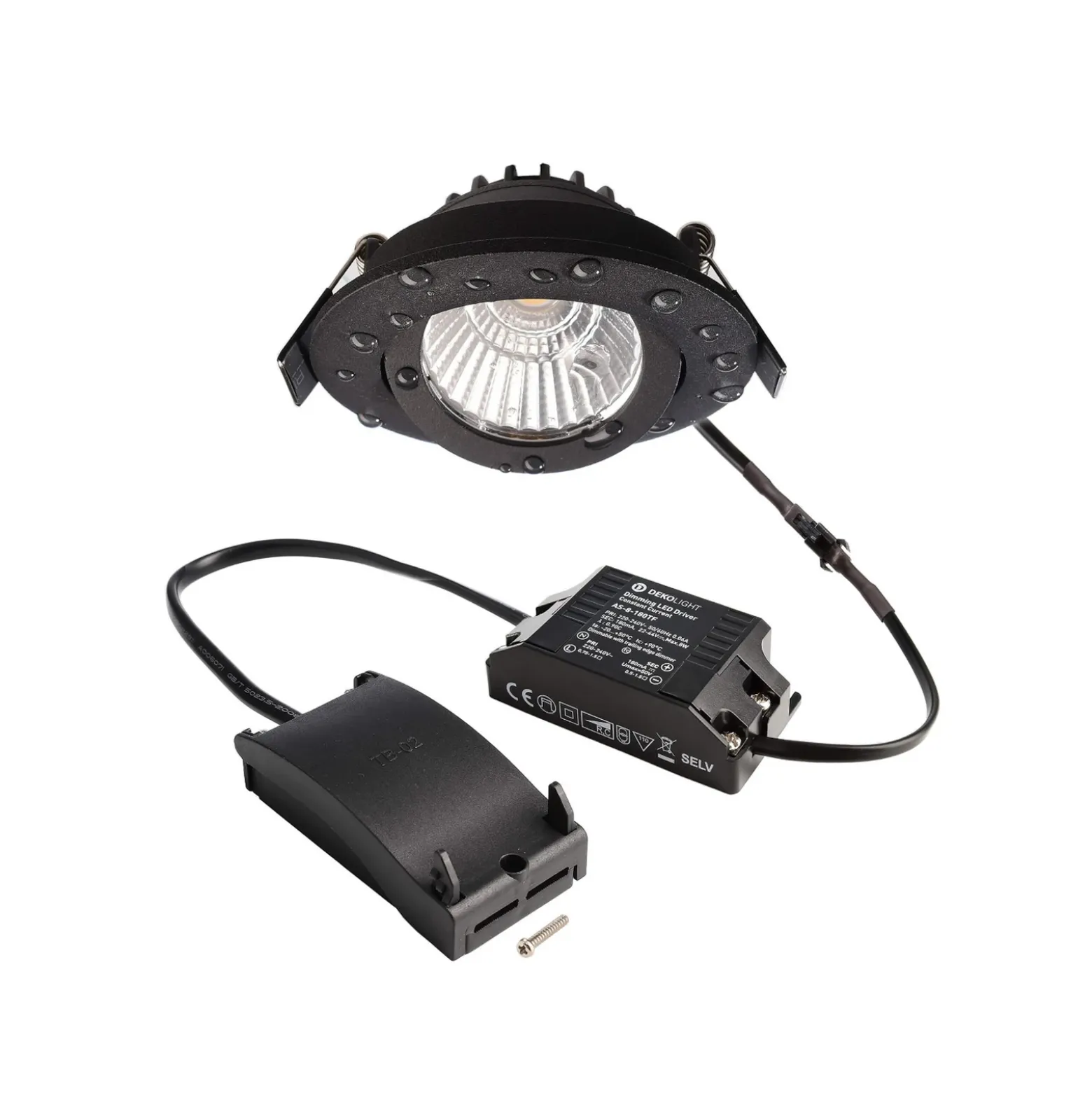 Lámpara de techo empotrable LED Dione, IP44, negra, atenuable a cálida