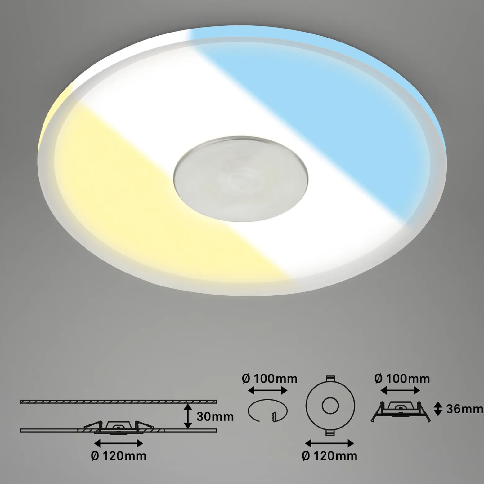Lámpara de techo empotrable LED 748 IP44 CCT Switch Ø 12cm
