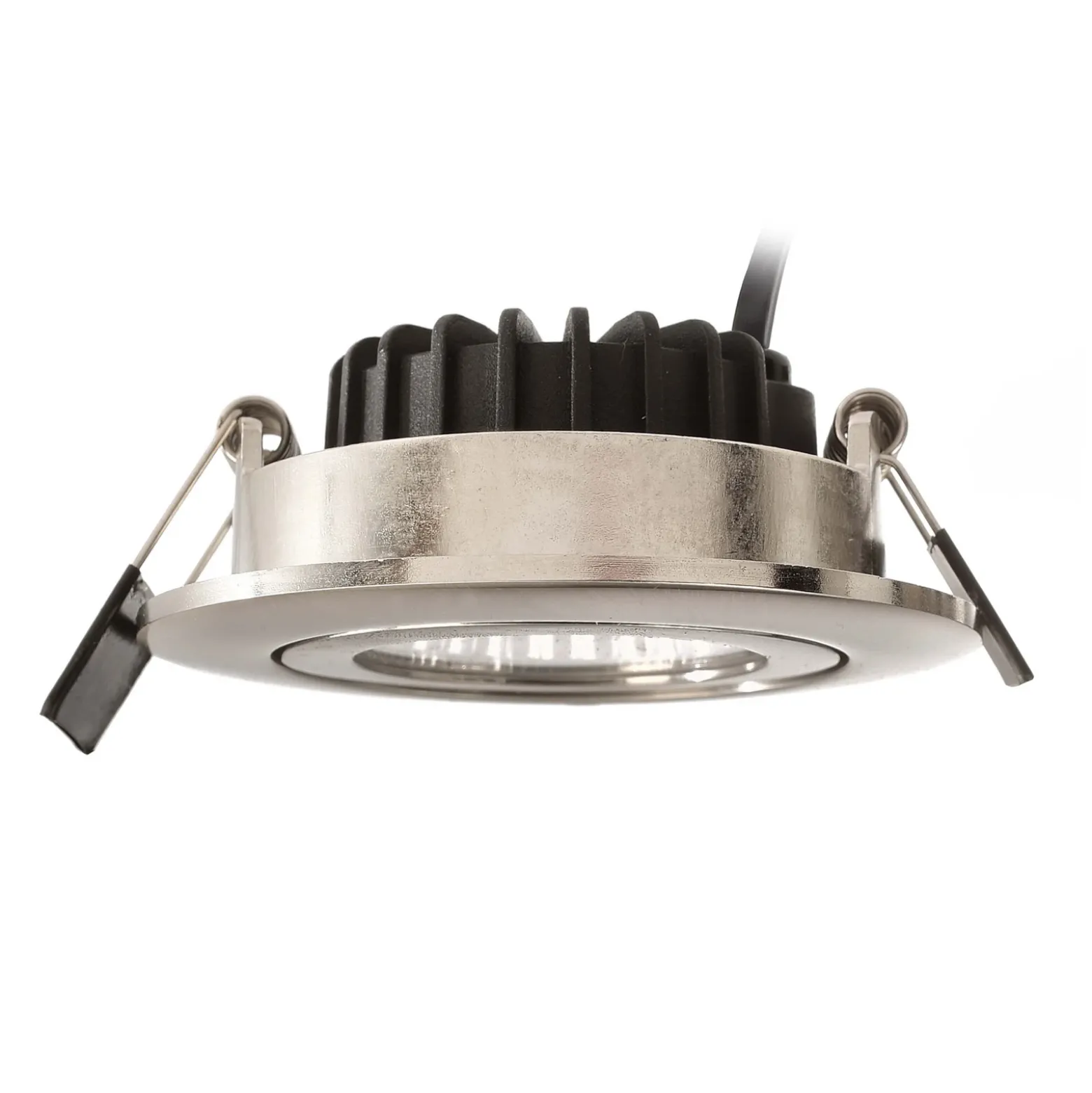 Lámpara de techo empotrable LED Dione, IP44, níquel, atenuable a cálida