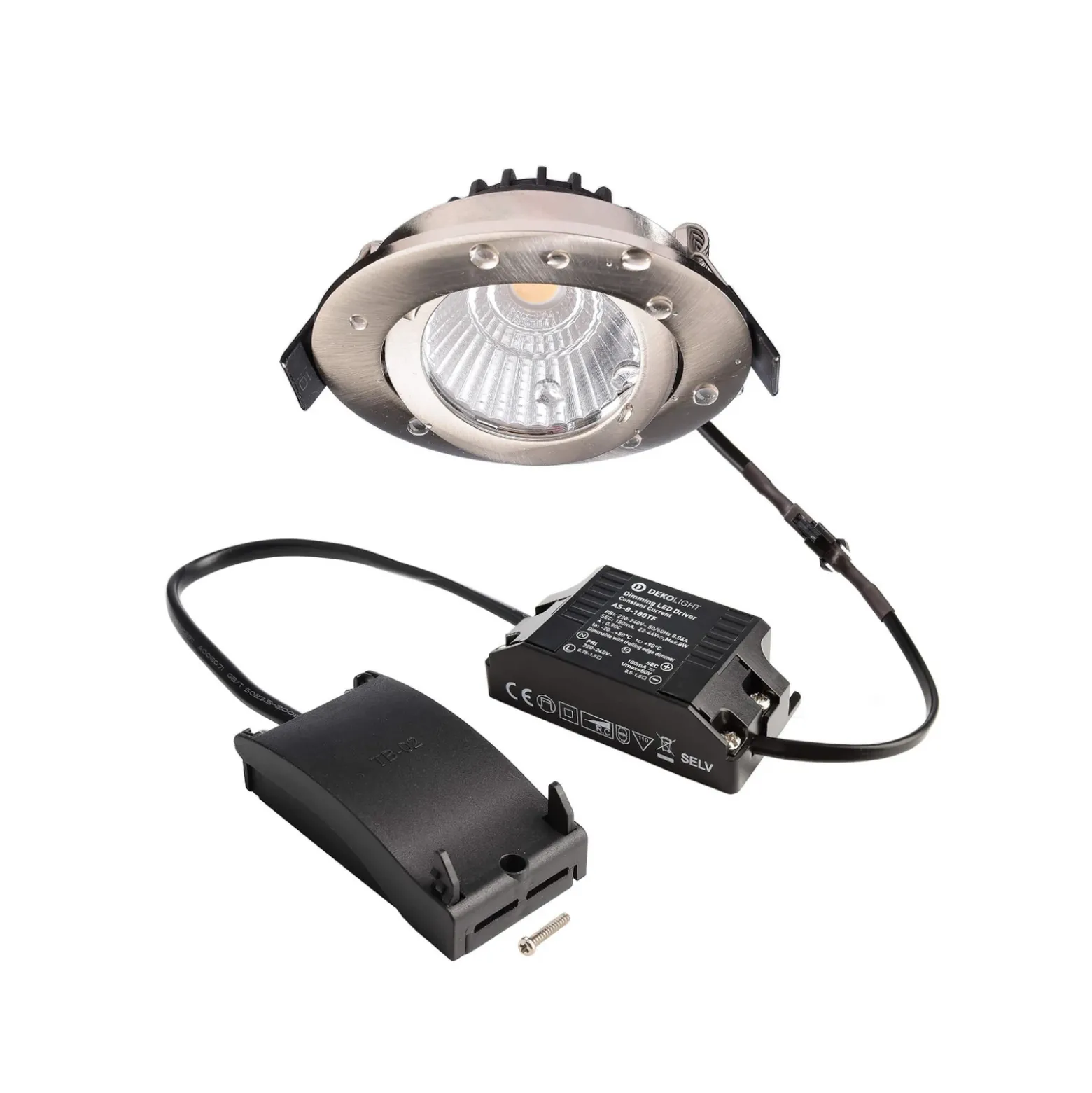 Lámpara de techo empotrable LED Dione, IP44, 3.000 K, níquel, atenuable