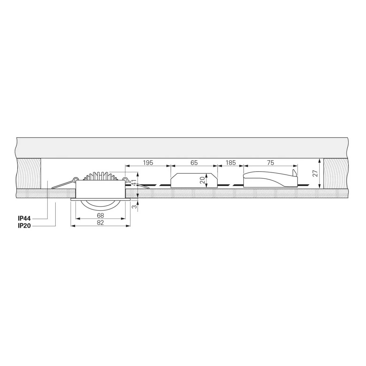 Lámpara de techo empotrable LED Dione, IP44, blanca, atenuable a cálida