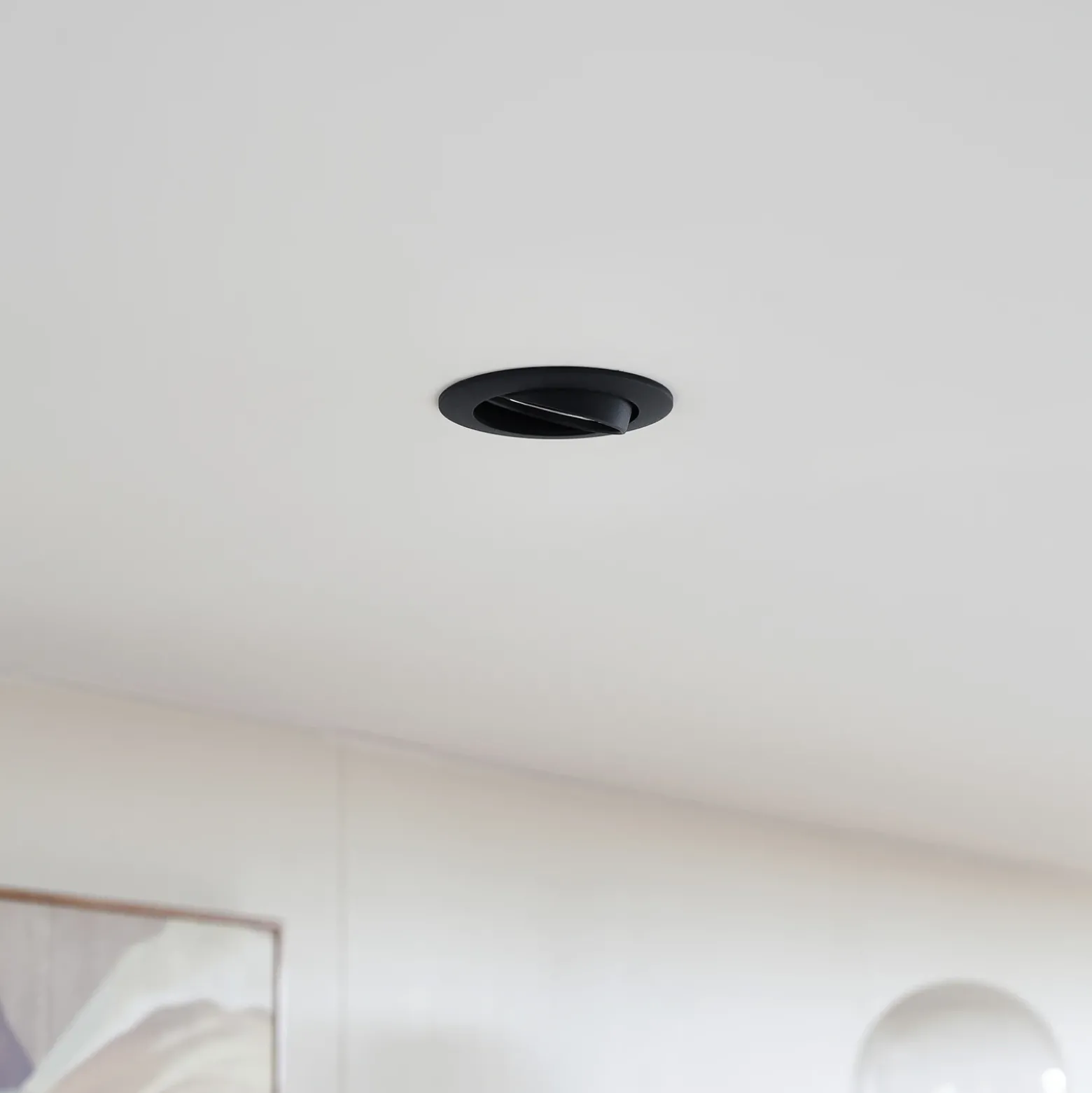 Lámpara de techo empotrable PRIOS Fibur, negro, zinc, Ø 8,2 cm, juego de 3