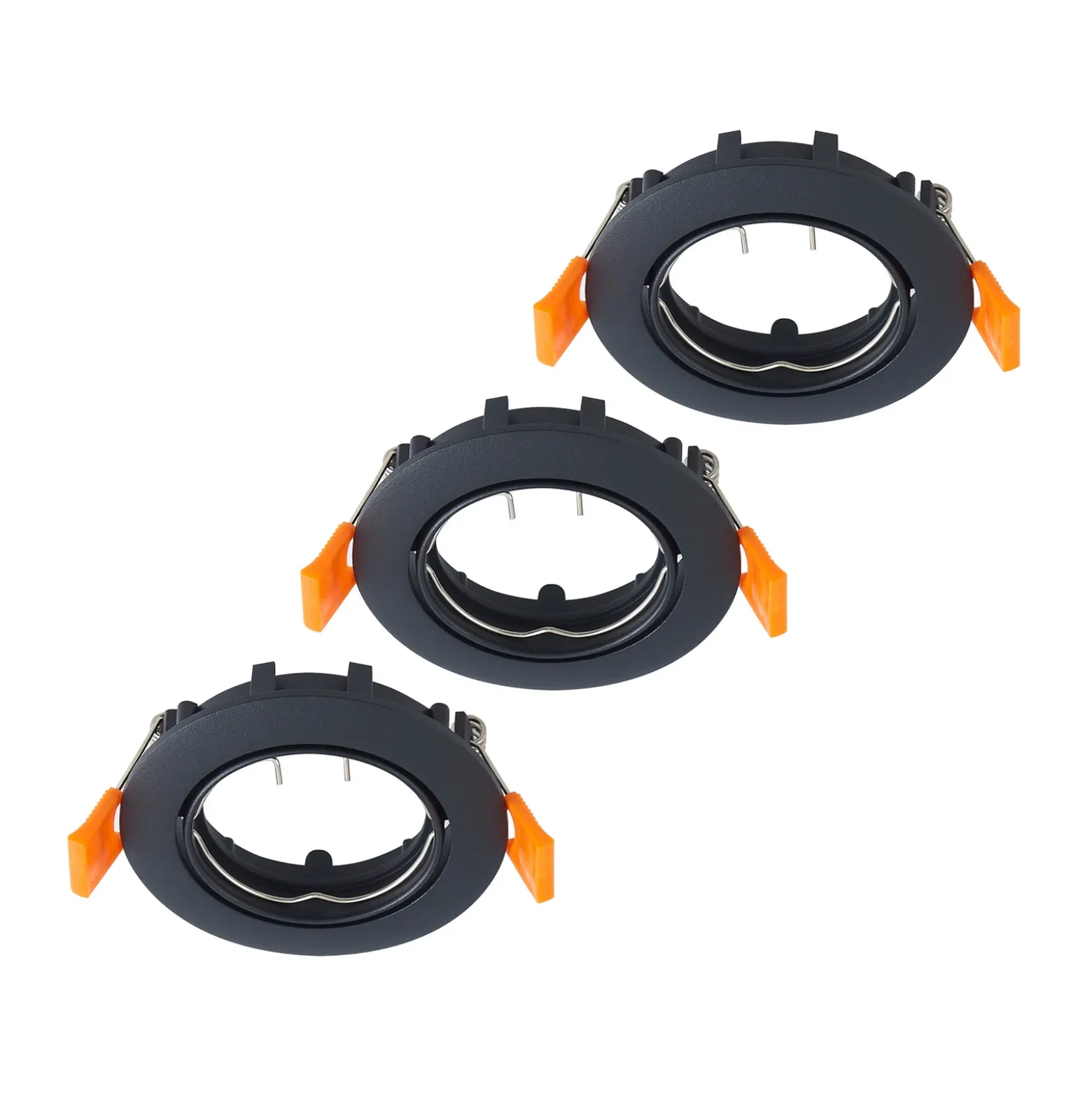 Lámpara de techo empotrable PRIOS Fibur, negro, zinc, Ø 8,2 cm, juego de 3