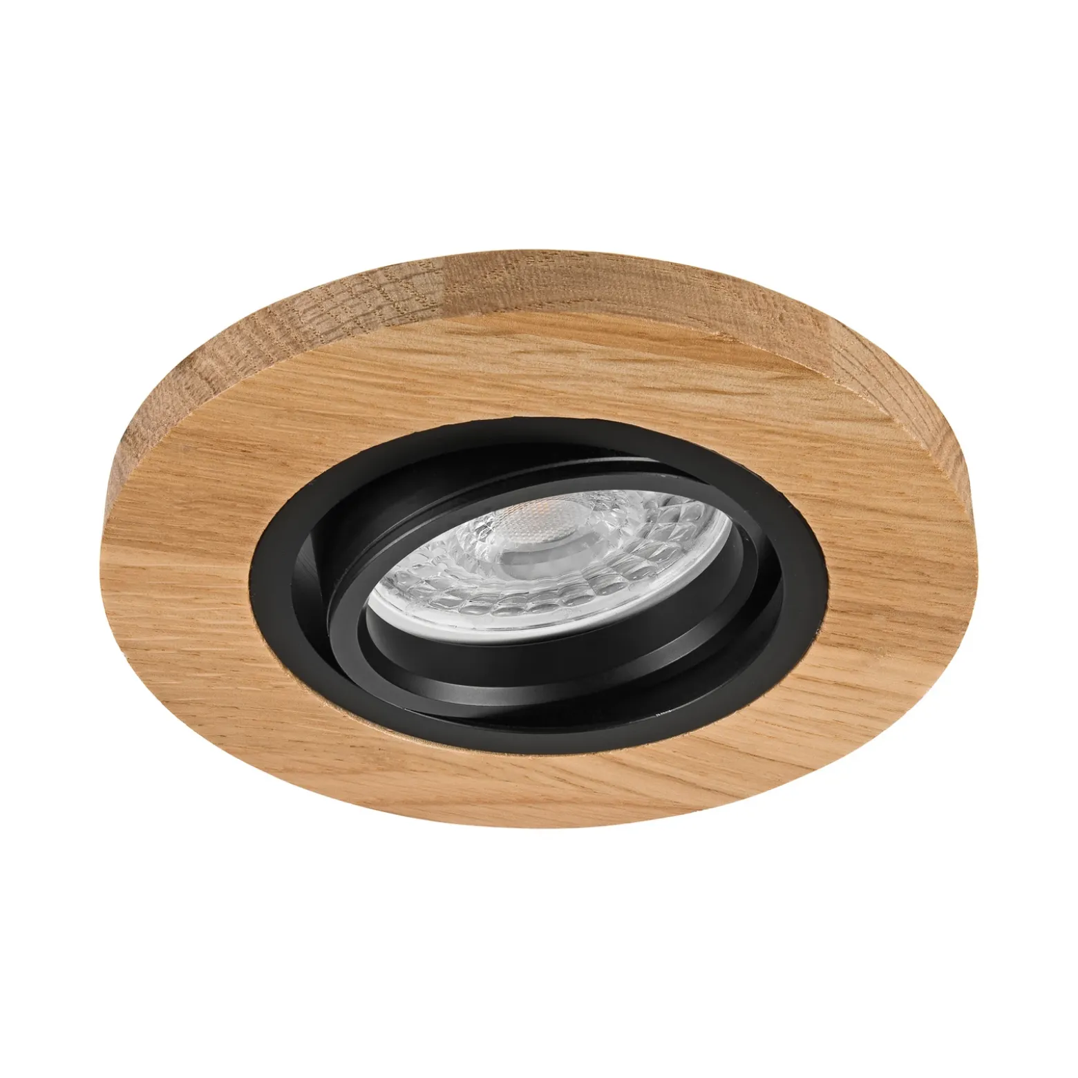 Lámpara de techo empotrable Tobby, Ø 10 cm, juego de 3, madera de roble GU10