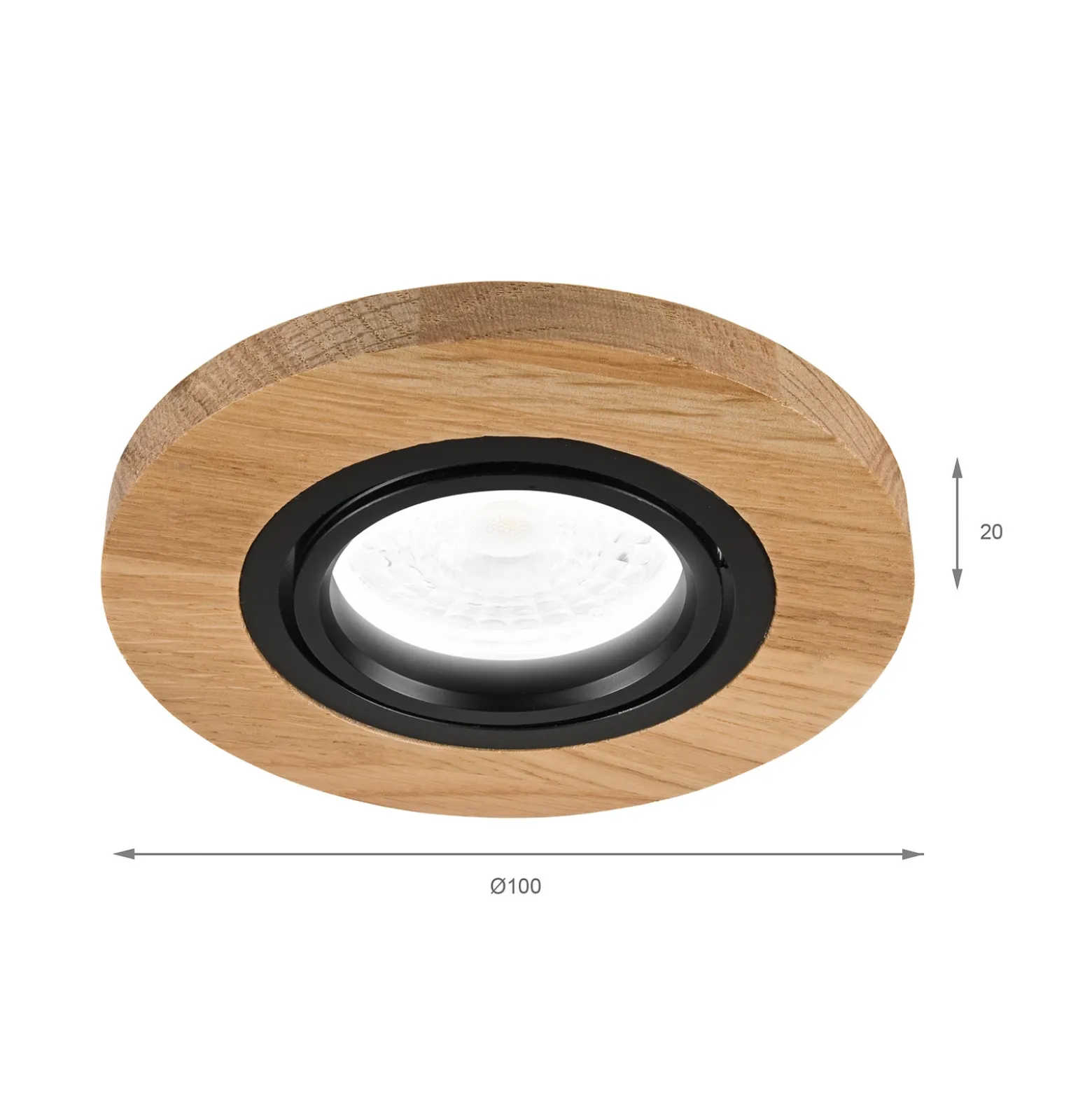Lámpara de techo empotrable Tobby, Ø 10 cm, juego de 3, madera de roble GU10